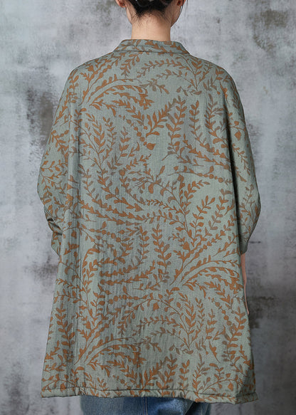 Green Oversized Print Cotton Oriental Coat Spring