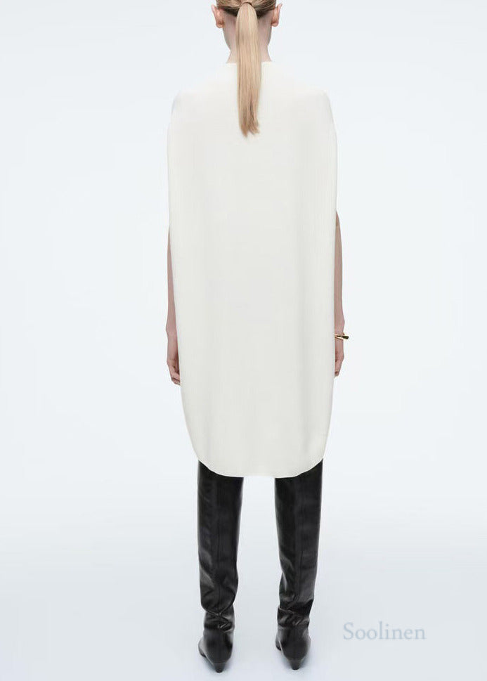 White Oversized Knit Dresses Batwing Sleeve