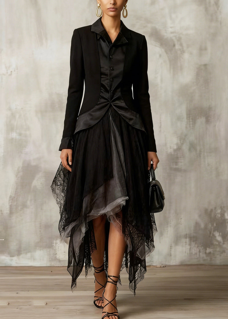 Classy Black Colorblock Tulle Asymmetrical Sesign Skirt Summer