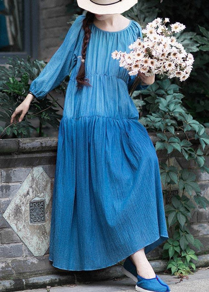 Simple O Neck Patchwork Spring Clothes Sewing Blue Dresses