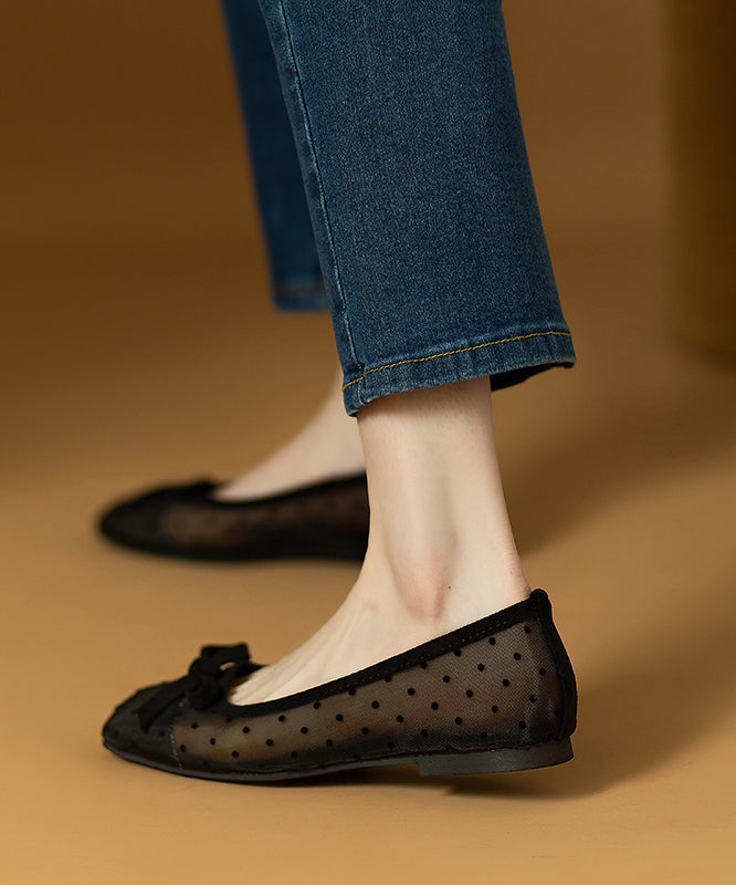 Black Bow Splicing Comfy Tulle Flat Shoes for