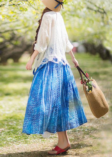 Summer New Dress Blue Print Strap Skirt Swing Skirt