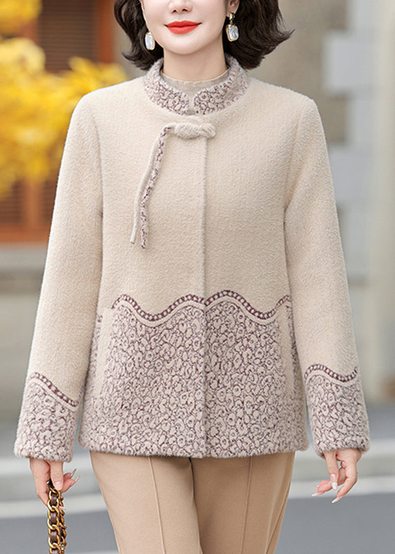 Beige Patchwork Tassel Mink Velvet Coats Fall