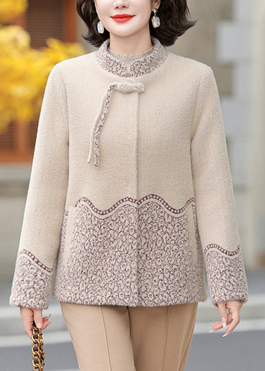 Beige Patchwork Tassel Mink Velvet Coats Fall