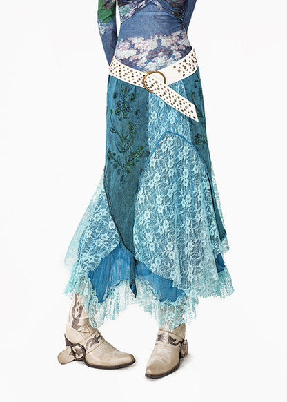 Blue Lace Patchwork a Line Skirts