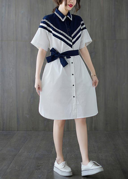 White Patchwork Long Shirts Summer Cotton Dress