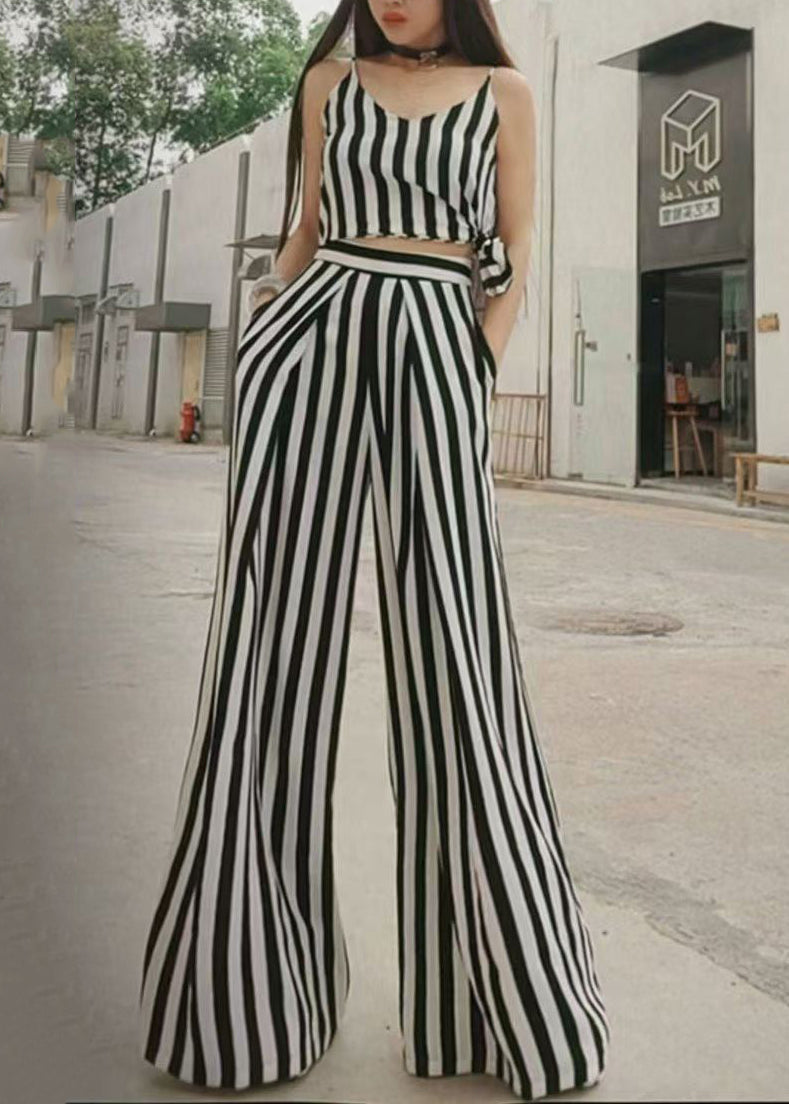 Summer New Thin Black White Striped Wide Leg Pants