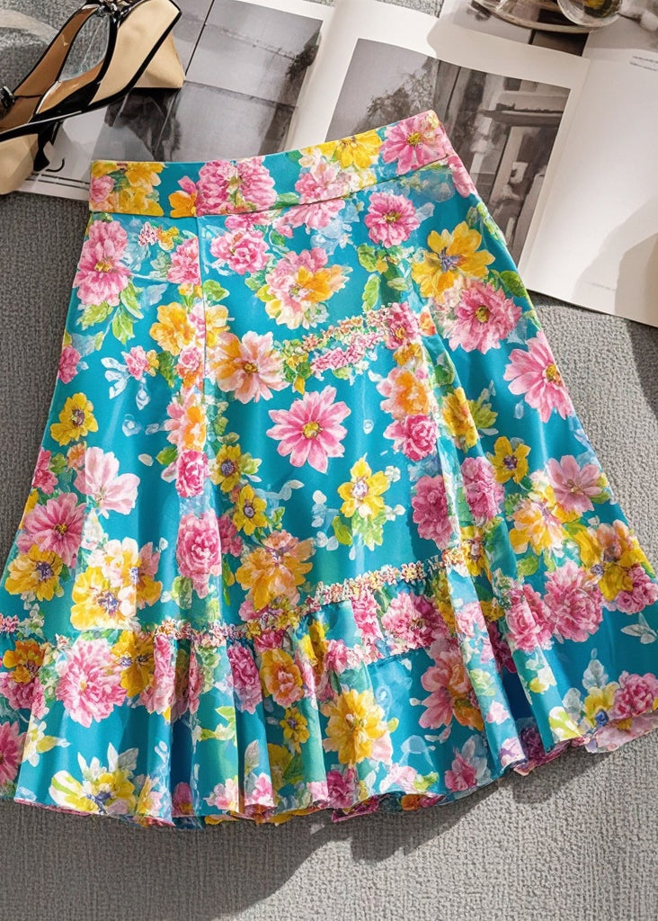Blue Print Chiffon Wraped Skirts Summer