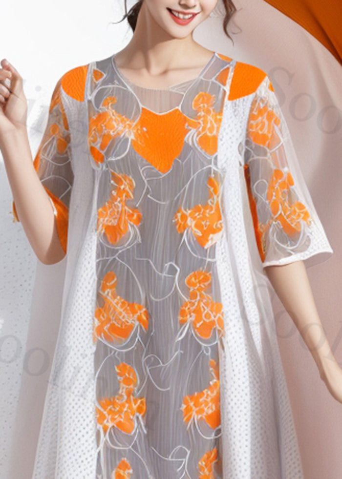 Diy Grey Asymmetrical Patchwork Print Silk Long Dress Summer