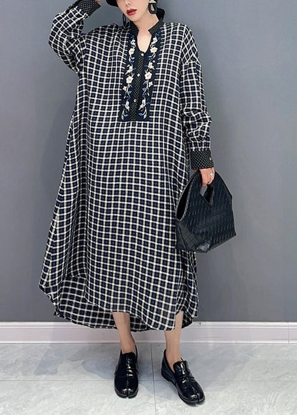 Black V Neck Plaid Holiday Dress Spring