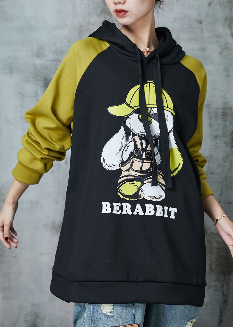 Diy Black Hooded Patchwork Warm Fleece Pullover Spring