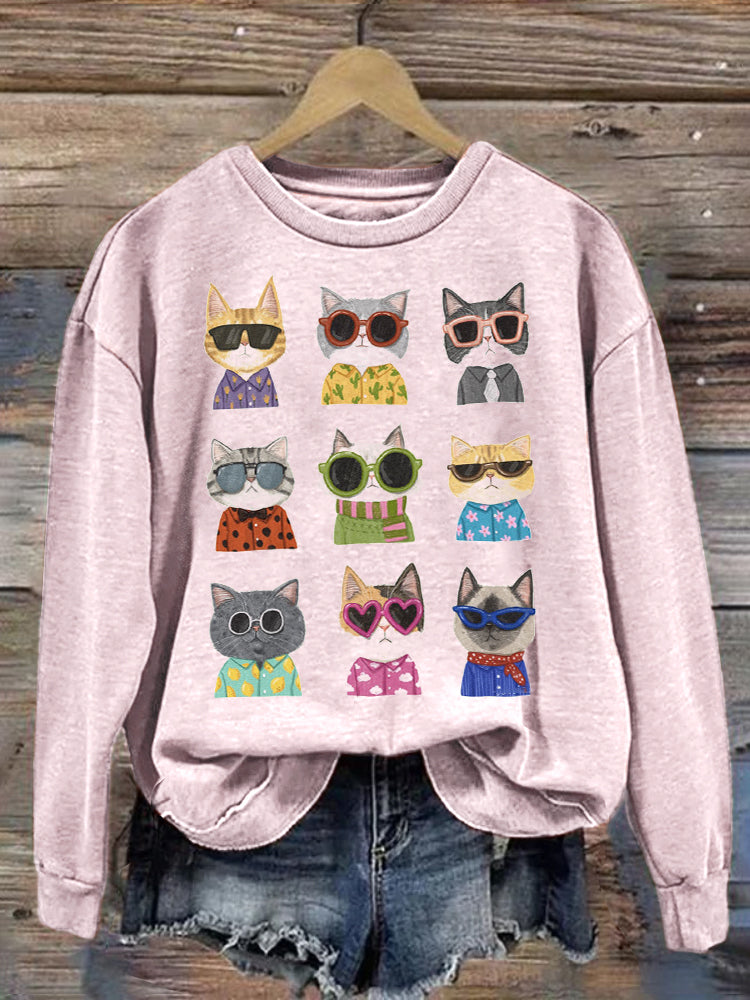 Cute Cat Print Sweatshirt elevenforest