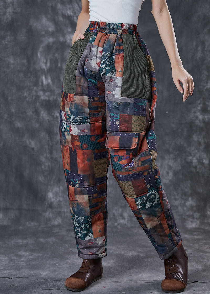 Black Print Thick Fine Cotton Filled Pants Pockets Winter