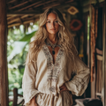 Boho Tribal Embroidery Print Cotton And Linen Blend Loose Blouse artswardrobe