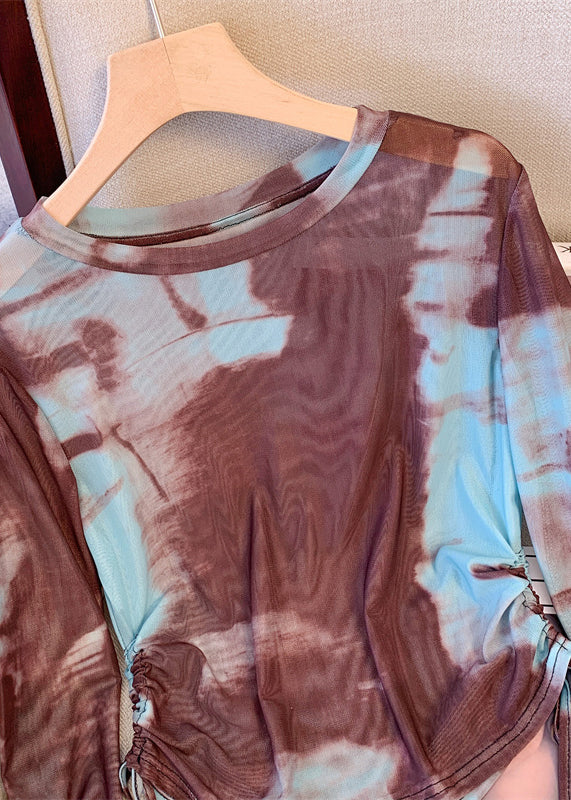 Rose Tie Dye Drawstring Knit Upf 50+ Tops Summer