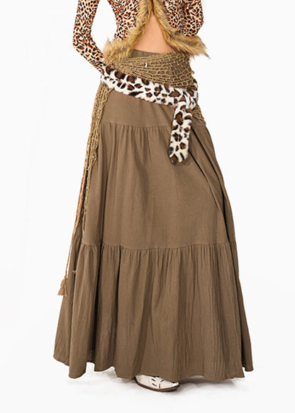 Camel Patchwork Wrinkled Maxi Skirt Summer