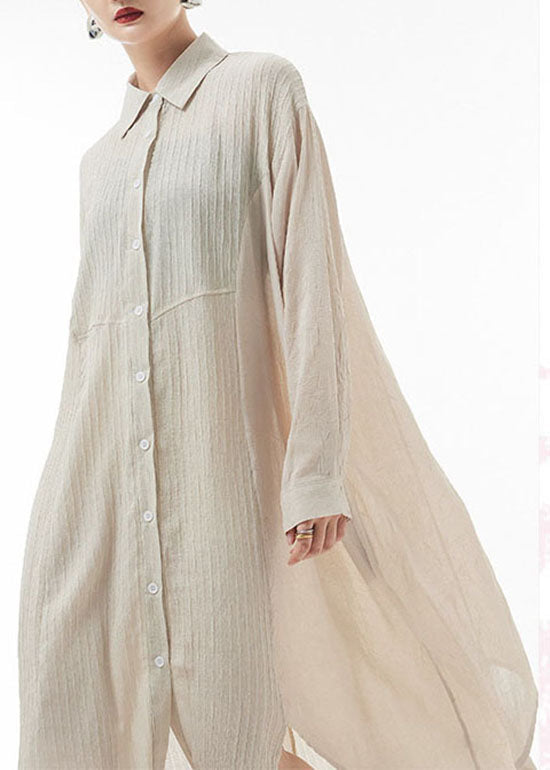 Loose Apricot Asymmetrical Design Peter Pan Collar Shirt Dresses Spring
