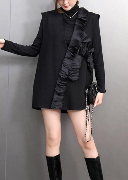 Black V Neck Ruffled Patchwork Waistcoat Spring