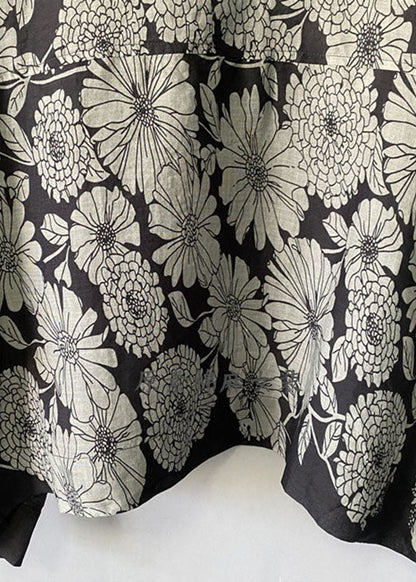 Black O Neck Print Patchwork Cotton Blouse T Shirt Summer