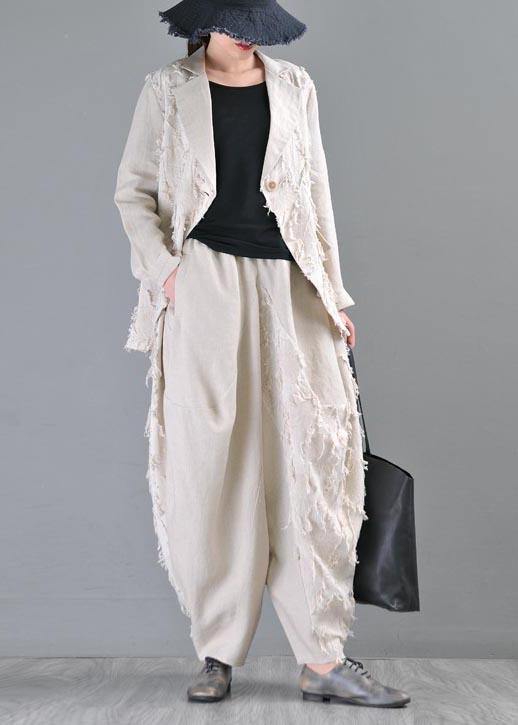 Beige Pockets Cotton Linen Radish Trousers Pants Summer