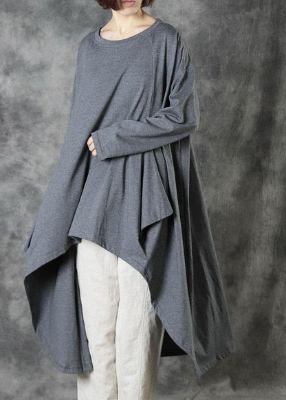 Style Grey Low High Design Button Fall Long Sleeve Shirt Tops