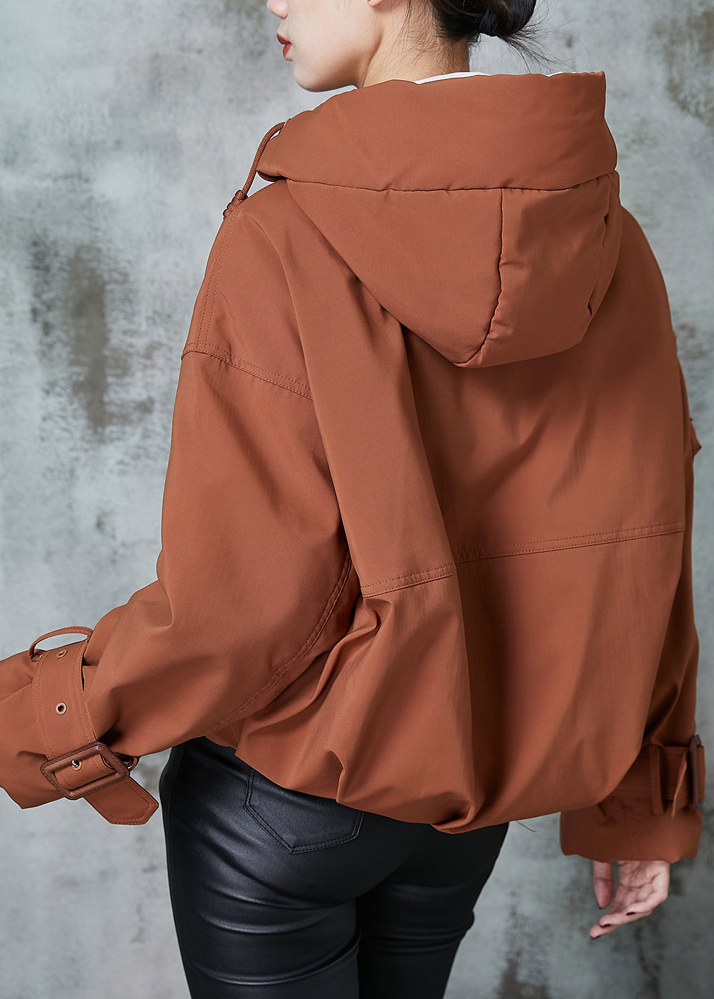 Orange Hooded Pockets Duck Down Jacket in Winter