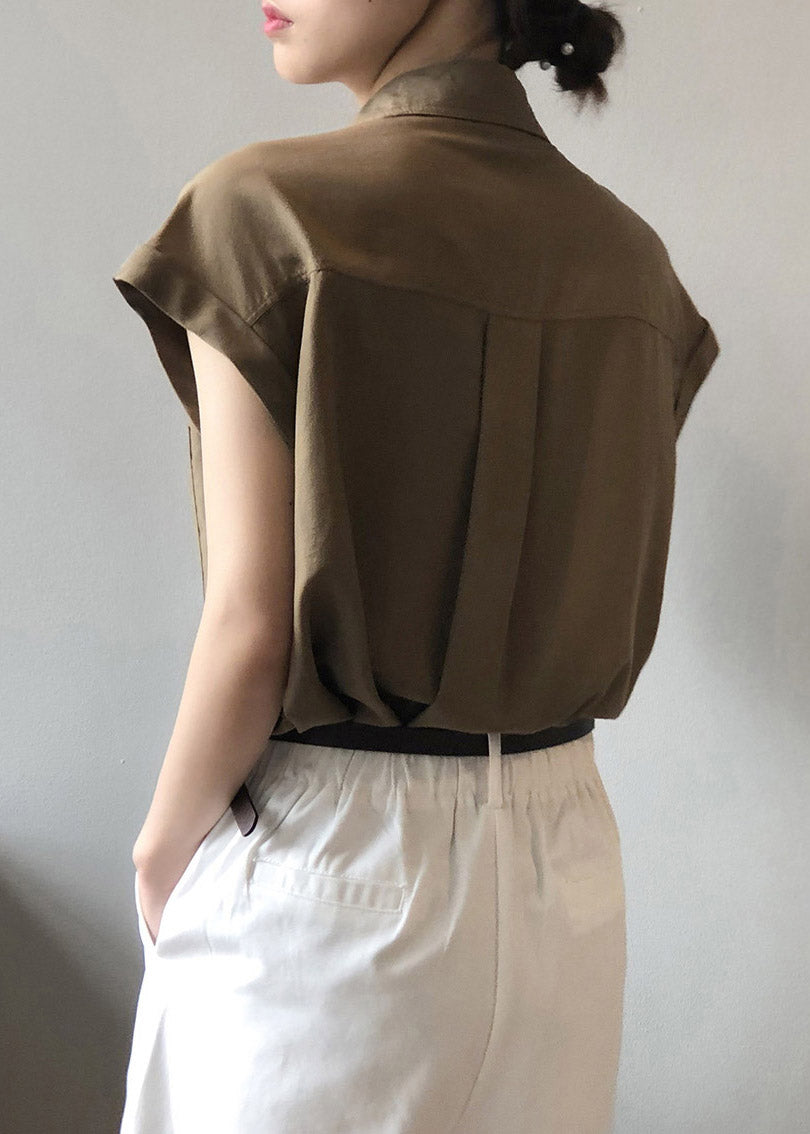 Coffee Button Loose Shirts Short Sleeve