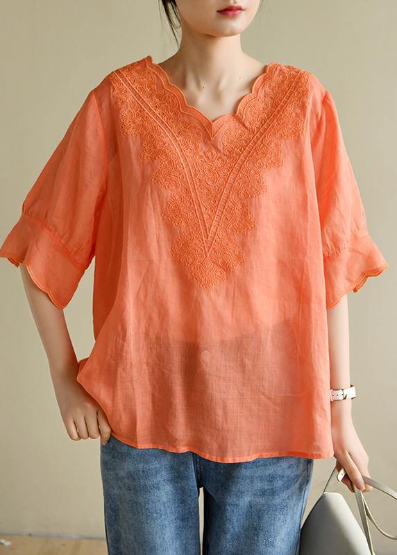 White Lace Linen Short Sleeve Blouses