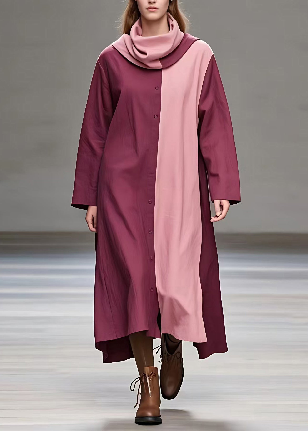 Colorblock Patchwork Low High Design Maxi Dresses Fall