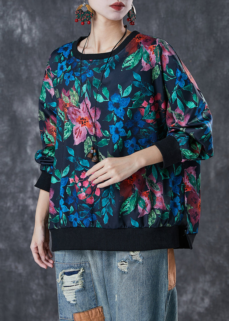Black Oversized Print Cotton Sweatshirts Top Spring