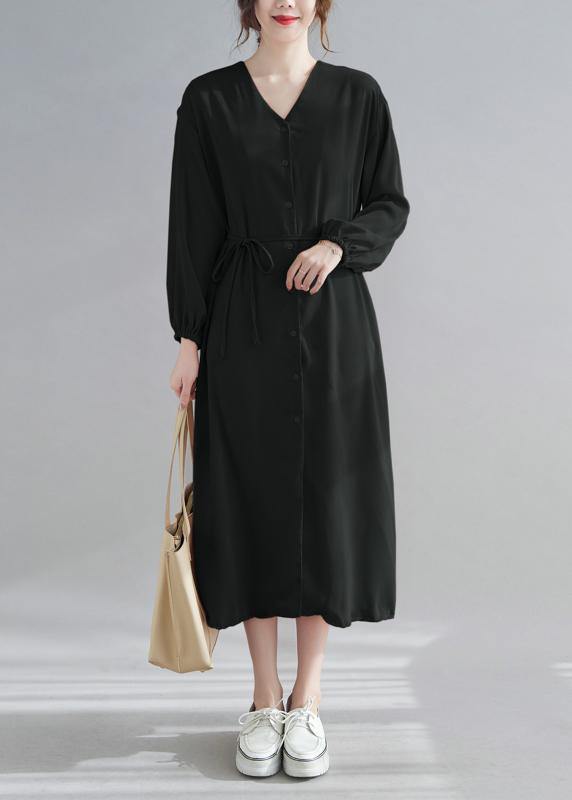 Diy Black Quilting Clothes V Neck Drawstring Robes Spring Dress