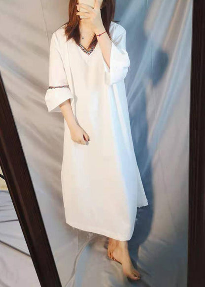 Organic White Embroidery Summer Dresses Gown