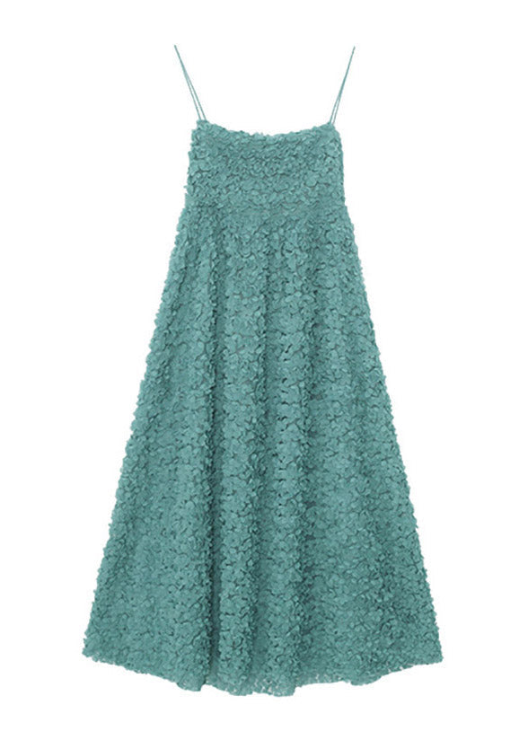 Green Slash Neck Embroideried Slip Long Dress Summer