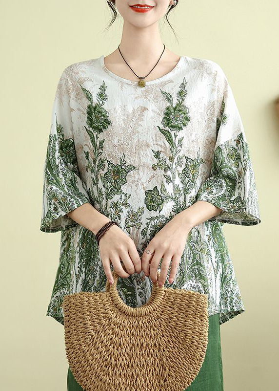 Green O-neck Patchwork Loose Top Summer