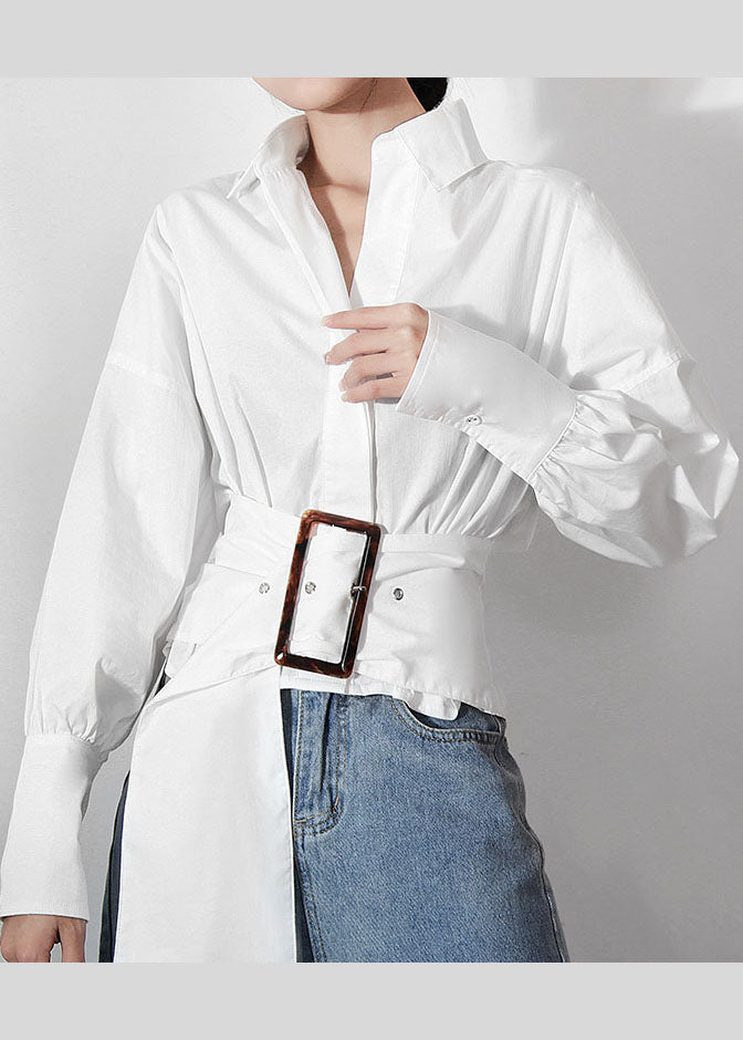 White Lantern Sleeve Sashes Peter Pan Collar Shirts