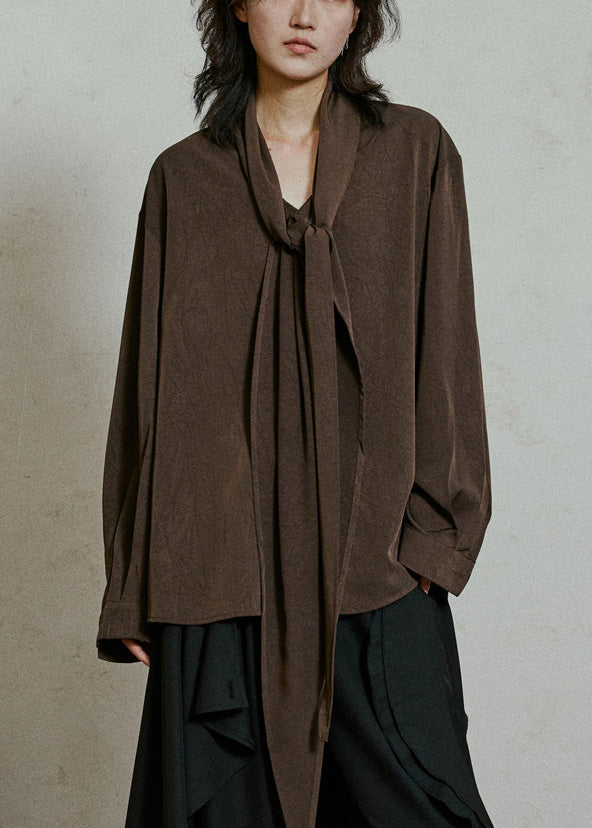 Coffee Wrinkled Button Top Lantern Sleeve