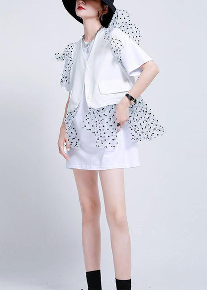 Summer Two Piece Dress With White Lace and Ruffle Vest