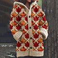 Autumn Maple Leaf Print Knitted Hooded Cardigan artswardrobe