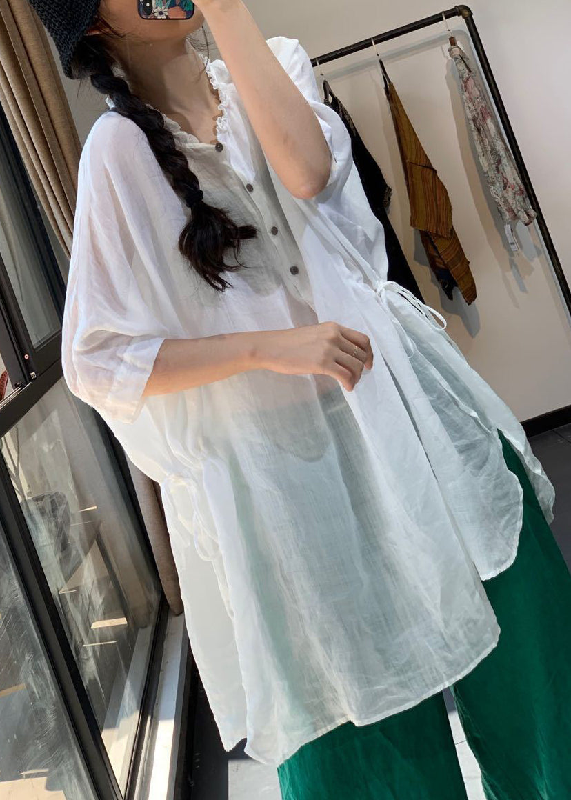 Yellow Ruffled Cinched Cotton Shirt Tops Summer