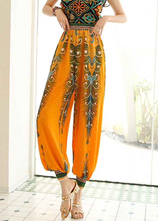Yellow High Waist Print Lantern Pants Spring