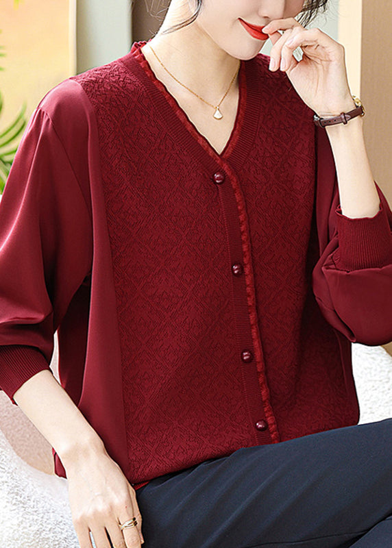 Mulberry Print Patchwork Ice Silk Shirts Bracelet Sleeve