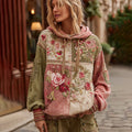 Women's Vintage Floral Embroidery Patchwork Art Casual Hoodie artswardrobe