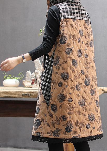Loose Fitting Coats Yellow Print Hooded Sleeveless Coat