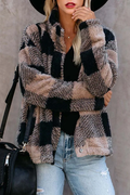 JO | Plush coat with shawl collar and elegant check pattern
