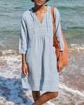 KS | A-line mini dress with V-neck, 3/4 sleeves and pockets