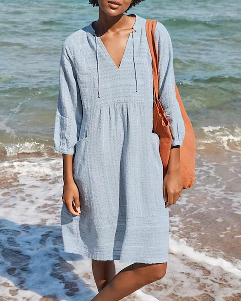 KS | A-line mini dress with V-neck, 3/4 sleeves and pockets