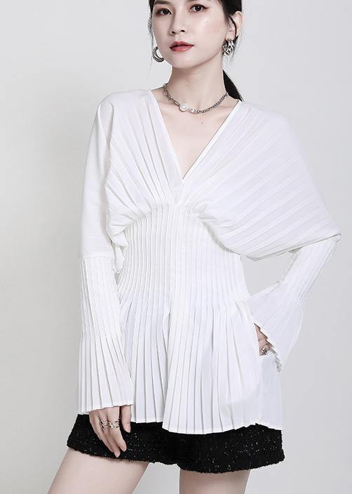 Modern White V Neck Flare Sleeve Top