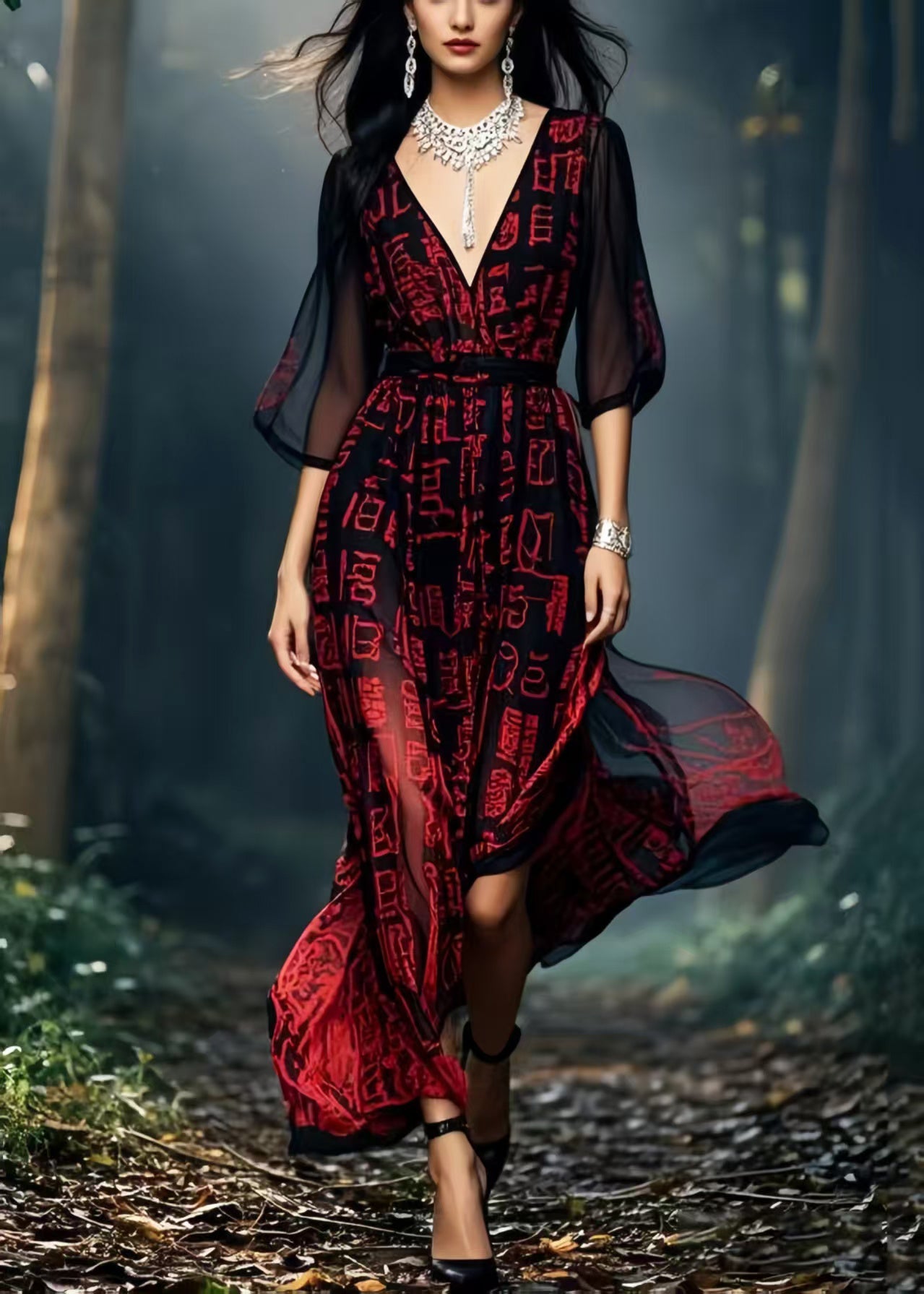 Black Tie Dye Chiffon Vacation Dresses Summer
