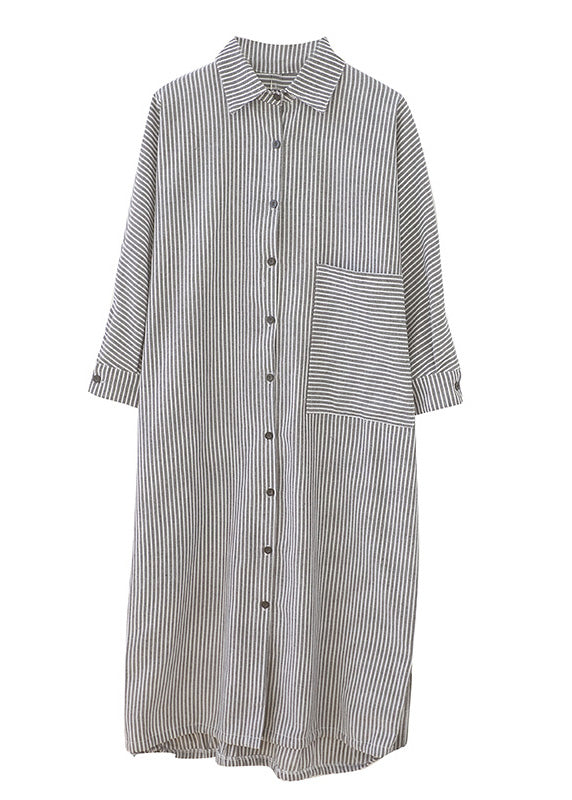 Plaid Peter Pan Collar Button Side Open Long Shirts Dress Fall
