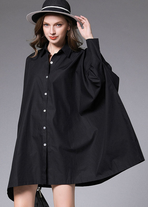 Black Peter Pan Collar Batwing Sleeve Button Blouse Tops Fall